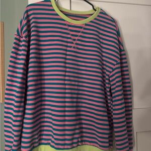 Amazon Women's Pink and Blue Striped Top